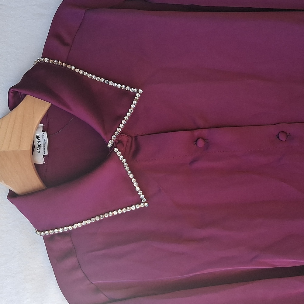 Jason Wu Rhinestones Satin Button-Down Shirt Purple Size XS